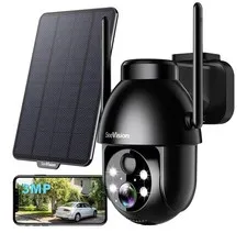 Solar Security Camera Wireless Outdoor 3MP 2K Battery Powered PTZ Camera System