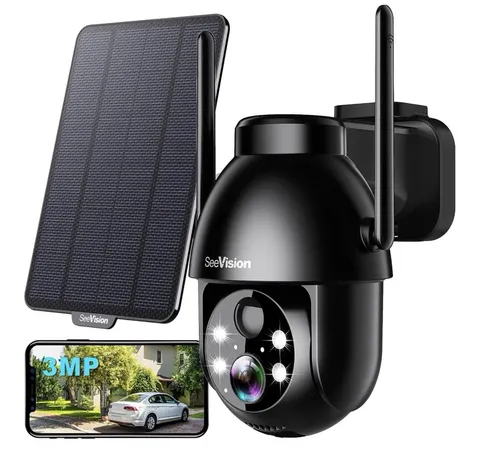 Solar Security Camera Wireless Outdoor 3MP 2K Battery Powered PTZ Camera System