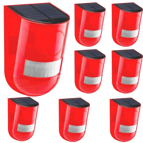 Solar Sound & Light Alarm Motion Sensor 110 Decibels Siren Alert 8 Pack