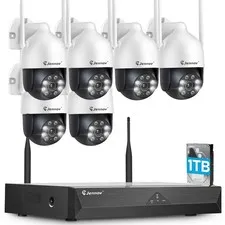 JENNOV 6PCS 5MP PTZ 2‑Way Audio Outdoor Security Camera 2.4/5G WiFi 10CH NVR Kit