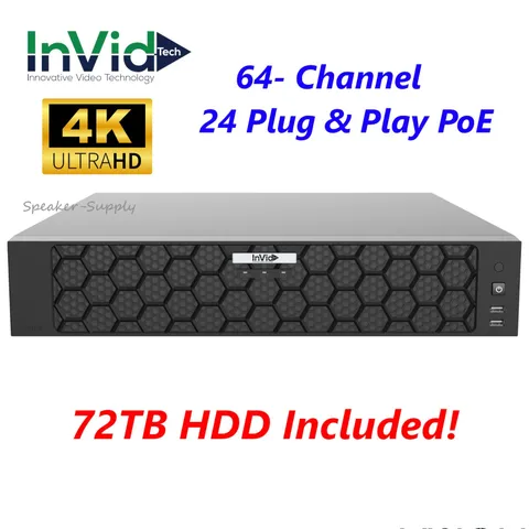 InVid VN4A-64X24 64 Channel 24 PoE NVR 72 TB HDD 4K 384/200 Mbps 4 HD Bays