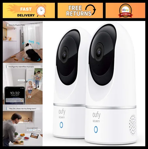2K Indoor Security Camera Kit, 2-Pack with Pan & Tilt, Smart Home Surveillance