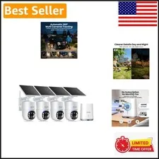 4-Cam Solar Powered Security System with 360° Auto Tracking & Color Night Vision
