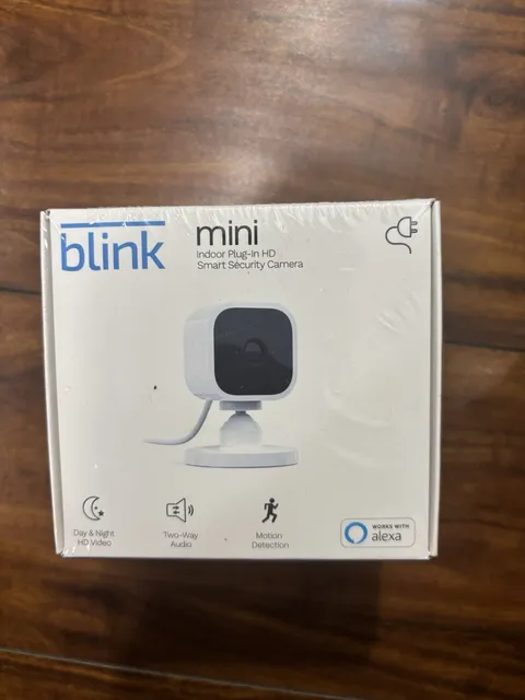 Blink Mini Compact indoor plug-in smart security camera 1080p HD, New/Sealed