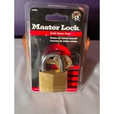 Master Lock Padlock Lot 140D Solid Brass & 4100RJ Safety Lockout Red with Keys