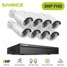 SANNCE 4K 8CH NVR 3MP POE Security Camera System Two Way Audio AI Detection IP66