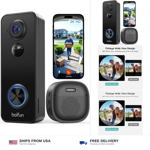 BOIFUN Video Doorbell Camera Wireless, 180° Wide View, 2K, No Subscription | ...