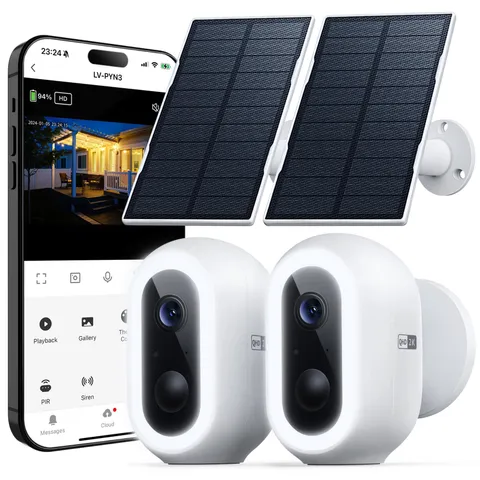 Laview 2K Solar Security Cameras Wireless Outdoor, Rechargeable 2 Pack, White