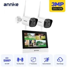 ANNKE Wireless 7" Monitor 4CH NVR 3MP Two-Way Audio Security Camera System WIFI
