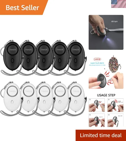 Emergency Self-Defense Keychain Alarm - 140DB Loud with LED Light, 10 Pack