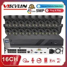 Vikylin 16CH CCTV System 5MP Full Color IP Camera Outdoor Audio 4k 16POE NVR Lot