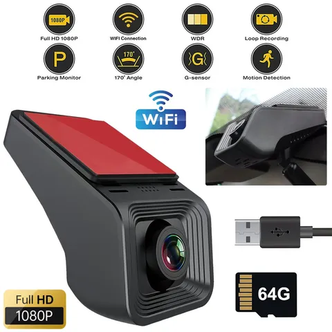 1080P HD USB Car DVR Dash Cam Camera ADAS Drive Video Recorder With 64G TF Card