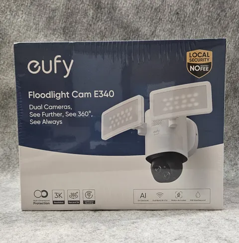 Eufy Floodlight Security Camera E340 3K Dual Camera Color Night Vision. New