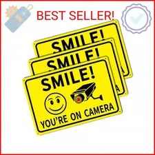 3-Pack Smile You're On Camera Signs 8"x12" Rust Free Aluminum Video Surveillance