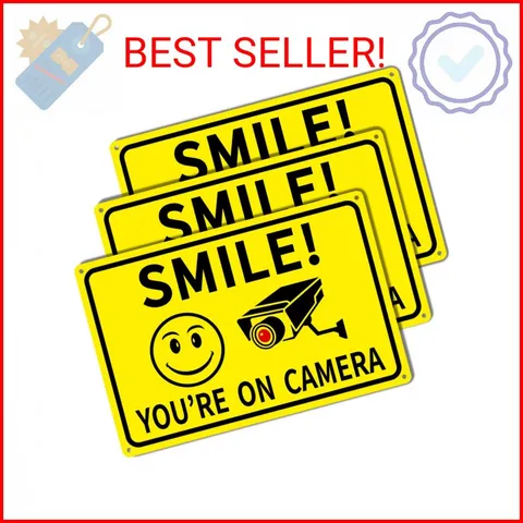3-Pack Smile You're On Camera Signs 8"x12" Rust Free Aluminum Video Surveillance