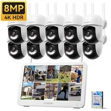 8MP PTZ Home IP Camera System 10CH NVR with 12'' Monitor CCTV WiFi Camera 2TB