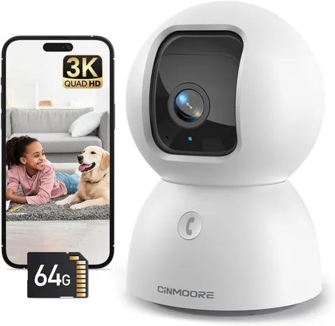 3K Indoor Camera with 64GB Card, Human/Pet/Facial AI Detection, Dog/Cat/Pet Came