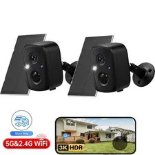 4MP Wireless Outdoor Security Cameras 2Pcs Solar Powered 3K 2.4Ghz/5Ghz Wifi Sur