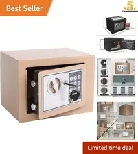 Compact Electronic Safe Box with Keypad & Anti-Theft Alarm - Gold Finish
