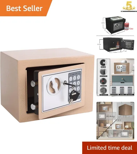Compact Electronic Safe Box with Keypad & Anti-Theft Alarm - Gold Finish