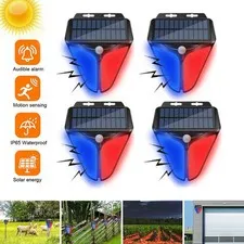 2/4Pcs LED Solar Alarm Strobe Light Lamps Motion Sensor Sound Security Outdoor