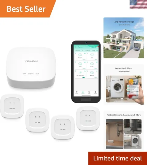 Water Leak Starter Kit: Hub + 4 Leak Sensor 1 Silent, LoRa Long-Range, App/SM...