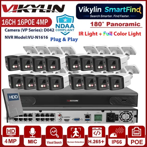 Vikylin SmartFind 16CH 16POE NVR 4MP CCTV Dual Lens POE IP Camera Dual Light Lot