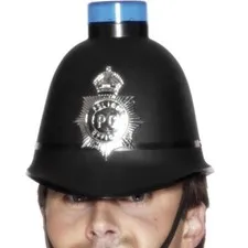 Police Helmet with Flashing Siren Light Adult Black