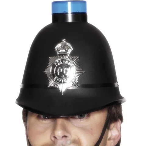 Police Helmet with Flashing Siren Light Adult Black