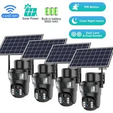 4MP Solar Wireless WiFi Outdoor PTZ Home Security Camera Dual-Lens 2-Way Audio