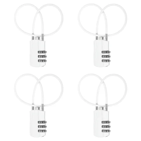 4 Pcs 3 Digit Luggage Cable Combination Lock with 12" Long Cable, White