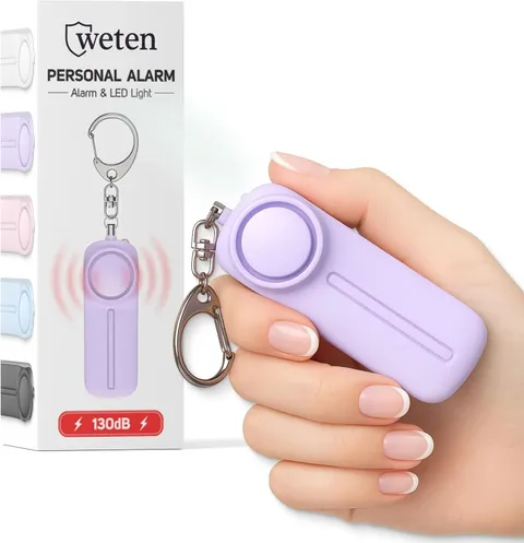 Weten Personal Safety Alarm Keychain - 130dB Siren, LED Light, Panic Pin - Compa