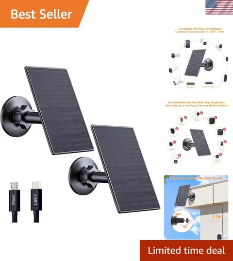 High Efficiency 2W Solar Charger for Cameras | 360° Adjustable Mount, Black