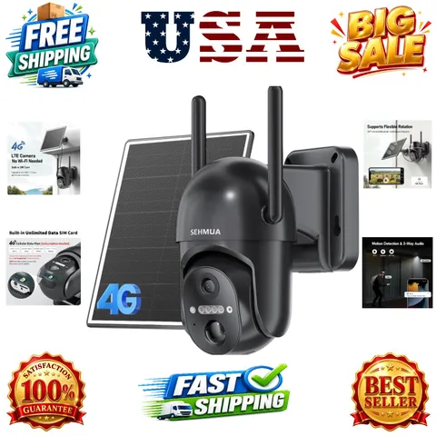 4G LTE Cellular Solar Security Camera Wireless Outdoor, No Wi-Fi Solar Powere...