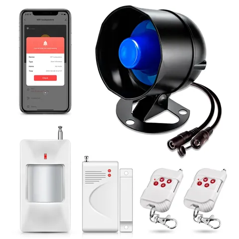 WiFi Security Alarm System Kit-Wireless 120db Loud Weatherproof Siren Horn wi...