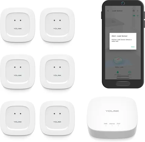Water Leak Starter Kit: Hub + 6 Leak Sensor 1 (Silent), Lora Long-Range, App/Sms