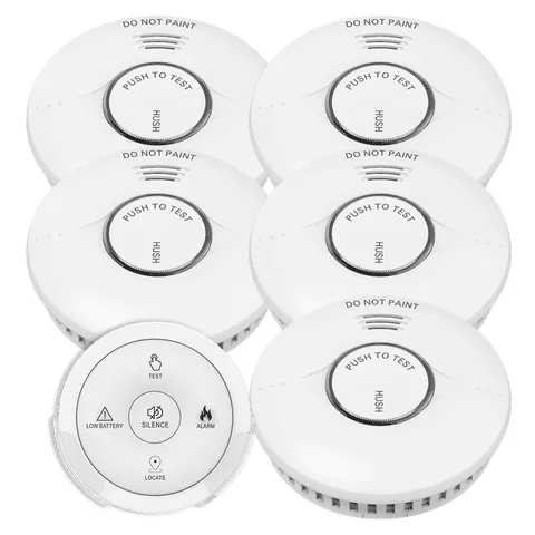 5x Wireless Interconnected Smoke Alarms w Free Remote - 10 yr Battery - EASY DIY