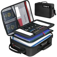 17x12.3x5.3 Inch 5200F Fireproof Document Bag Lock File Organizer Home Safe
