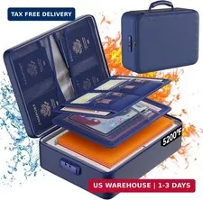 5200°F Fireproof Document Organizer Box with Lock, Blue (Soft) | Heat In