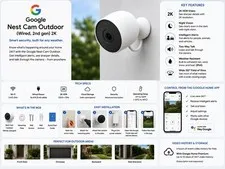 Google Nest Cam Outdoor (Wired 2nd Gen) 2K HDR Wi‑Fi White Weatherproof