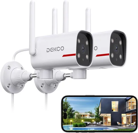 2 Pack Outdoor Security Camera with 2K Color Night Vision, Pan Rotating 180° Wir