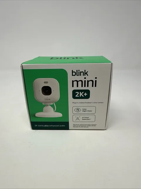 Blink Mini 2K+ Indoor Outdoor Plug-In Security Camera White Color Night Vision