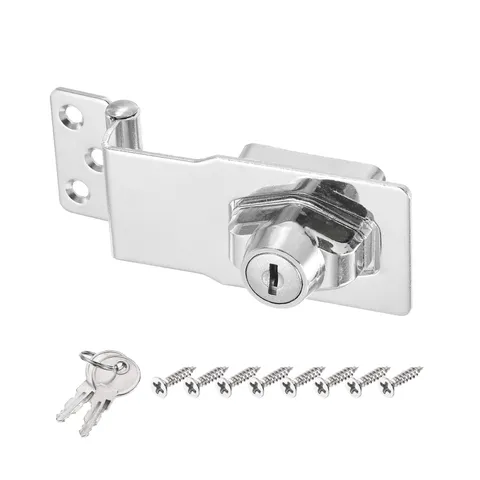 4Inch Keyed Hasp Locks Angle 90°Twist Knob Locking Keyed Different, Silver