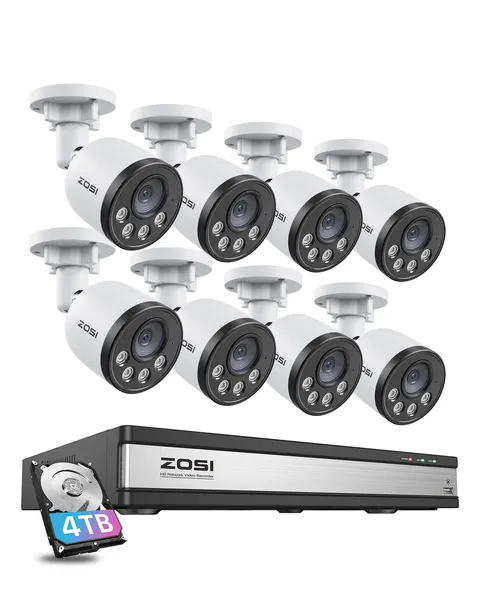 ZOSI H.265+ 4K NVR PoE Security IP Camera System Mic Smart Detect 4TB 24/7 View