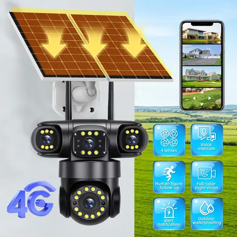16MP 4 Lens Solar Battery Home Security Camera Outdoor Wifi Wireless PTZ CCTV IP