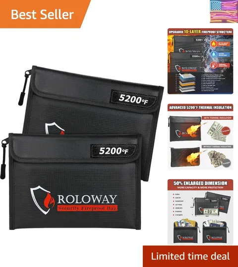 Fireproof Bag 9.6 x 6.6 inches 5200℉ Heat Insulated, Fireproof Money Bag with...