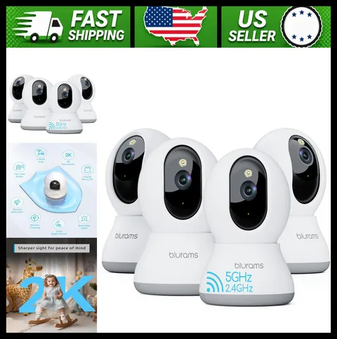 Blurams 2K Indoor Security Cameras 4-Pack 360° PTZ 2-Way Talk Motion Tracking