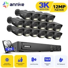 ANNKE 8CH 16CH 12MP NVR 5MP POE Security IP Camera System AI Color Night Vision