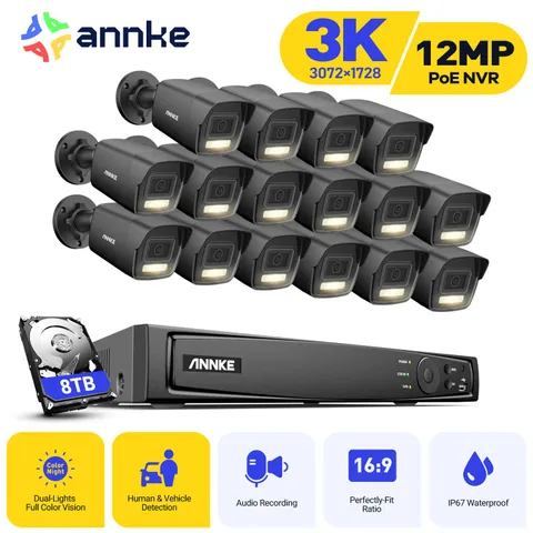ANNKE 8CH 16CH 12MP NVR 5MP POE Security IP Camera System AI Color Night Vision