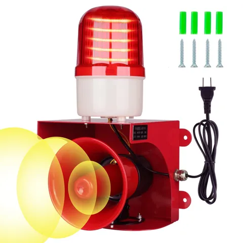 AC110V Industrial Siren Alarm Strobe Light-120dB Loud Horn&Red Beacon Warning...